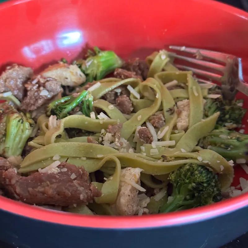 Lemony Broccoli Chorizo Fettuccine