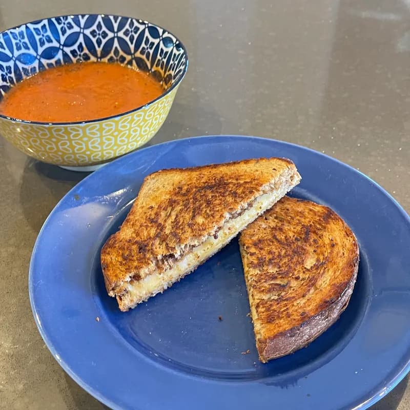 Tangy Fig Mustard Grilled Cheese with Flavorful Soup