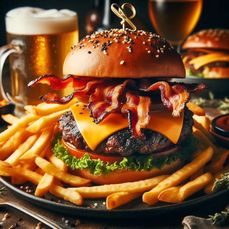 Smoky Bacon Cheddar Burgers with Crispy Fries