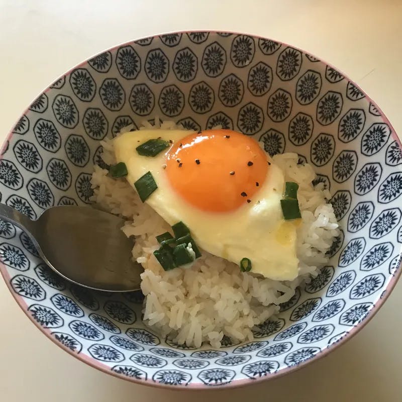 Spring Onion Fried Eggs with Buttered Fish Sauce Rice