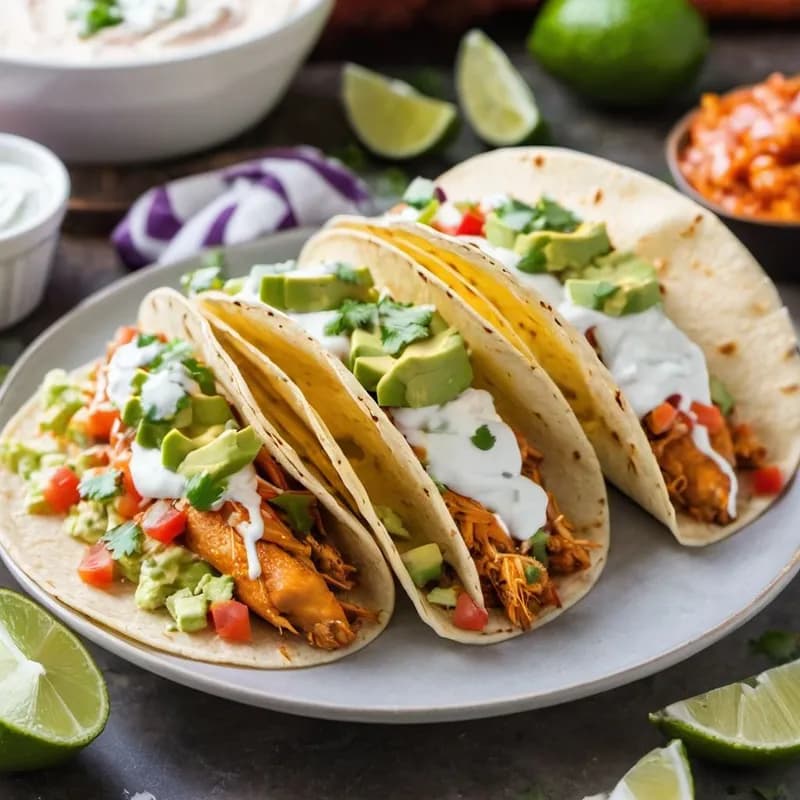 Buffalo Wing Chicken Tacos with Guacamole and More