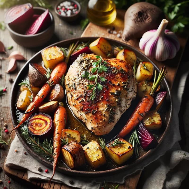 Herb-Spiced Chicken Sous Vide with Roasted Veggie Medley