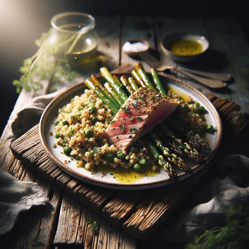 Zesty Quinoa and Herb-Infused Tuna with Roasted Asparagus