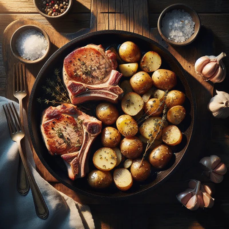 Hearty One Pan Pork Chops with Baby Potatoes