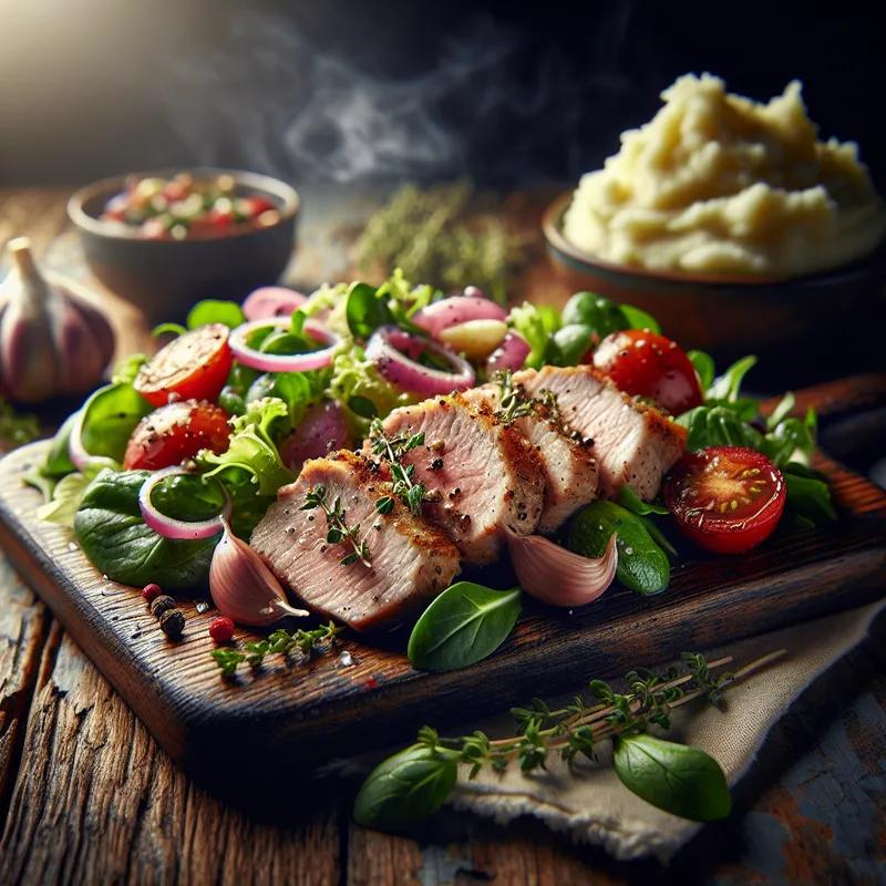 Garlic-Herb Pork Tenderloin Spring Salad and Mashed Potatoes