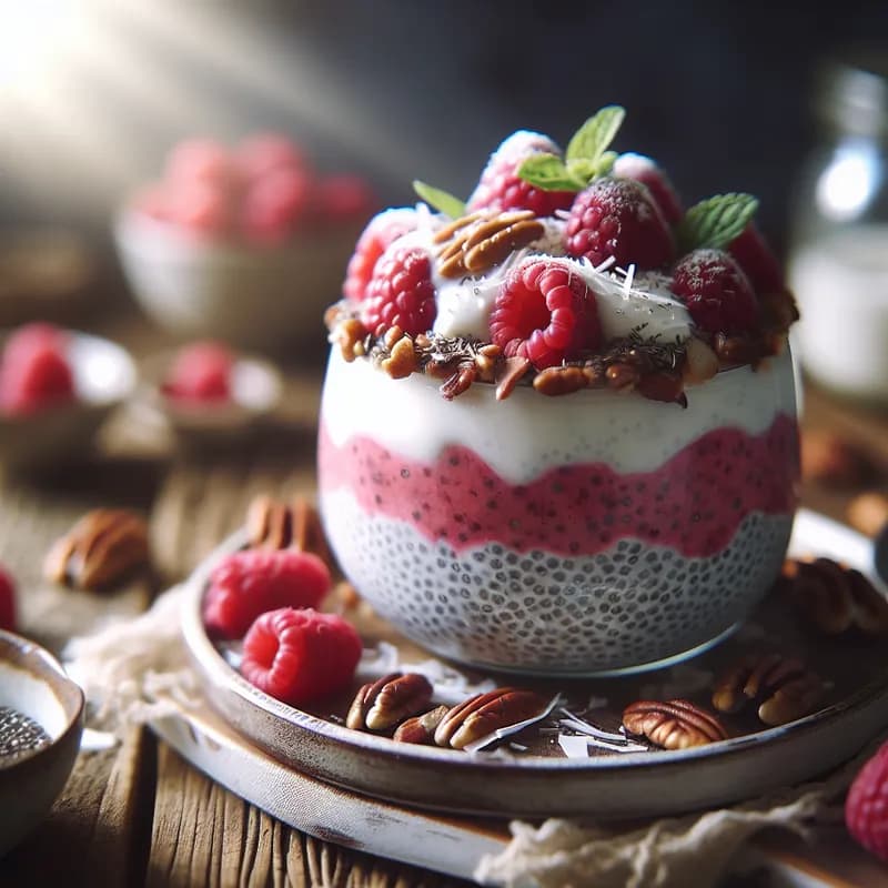 Raspberry Chia Pudding with Coconut Cream