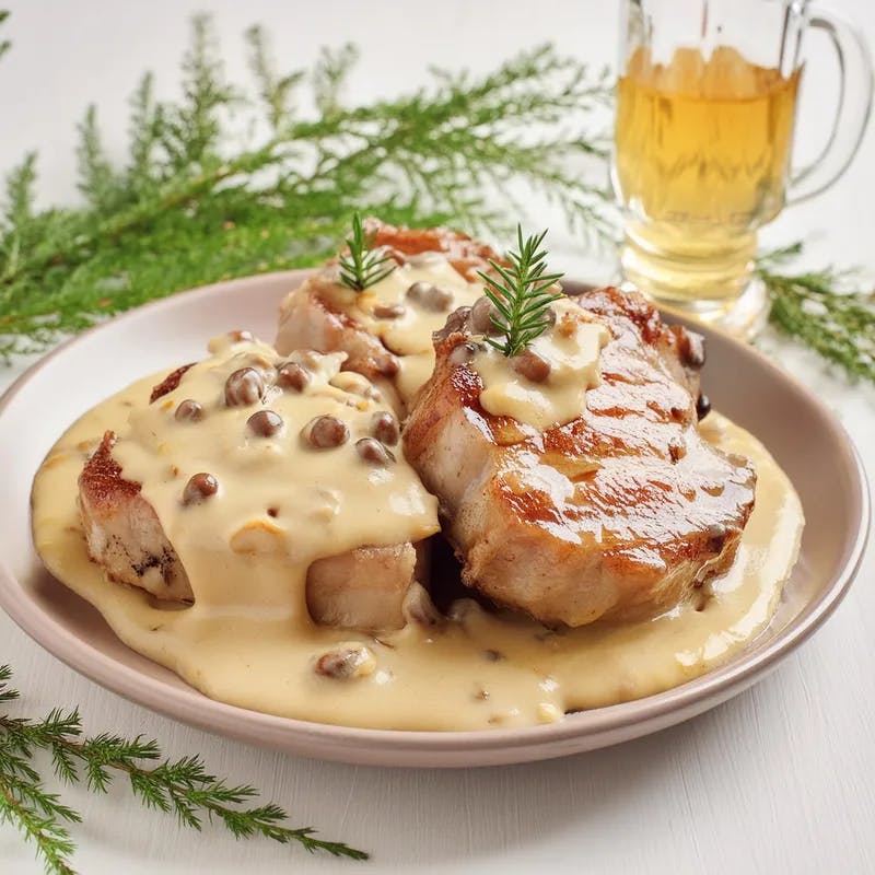 Honey Mustard Glazed Pork Chops with Mead Mushroom Gravy