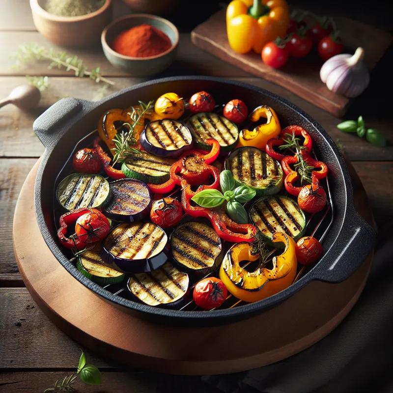 Mediterranean Grilled Veggie Medley in a Cast Iron Grill Basket