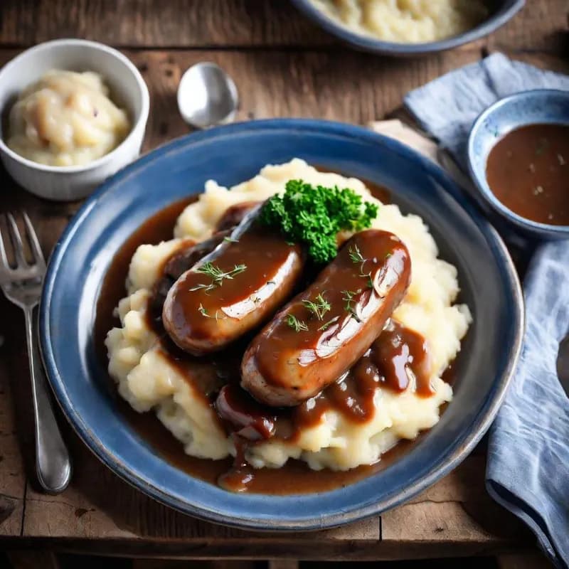 Classic Bangers and Mash with Savory Onion Gravy