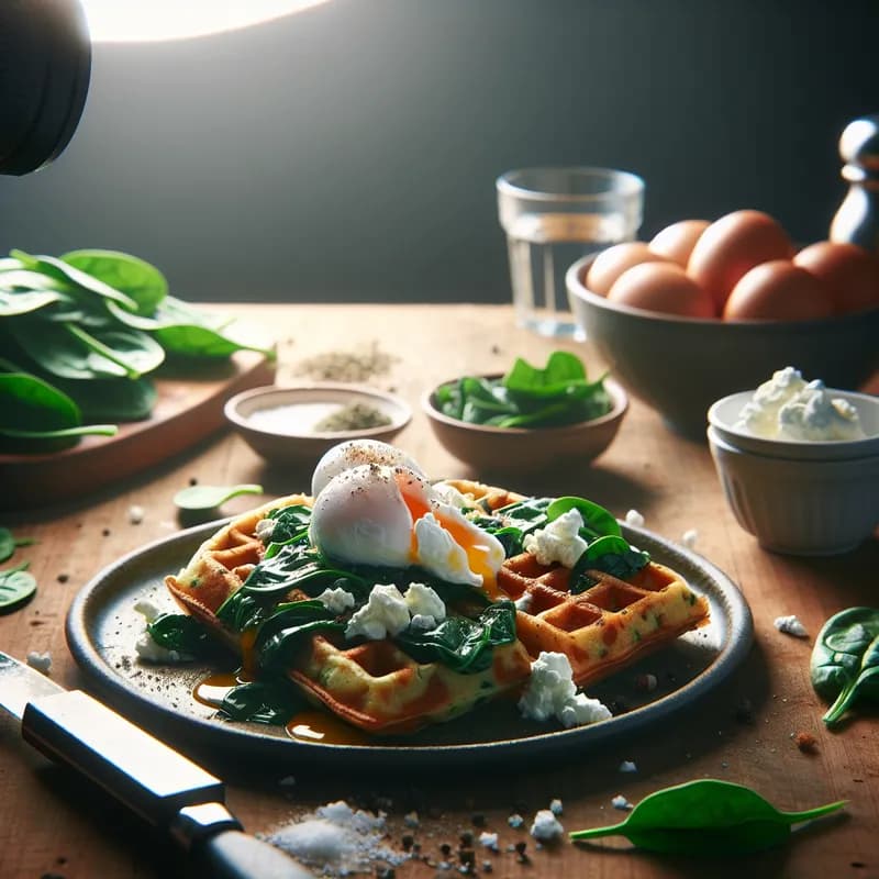 Spinach Feta Waffles with Poached Eggs