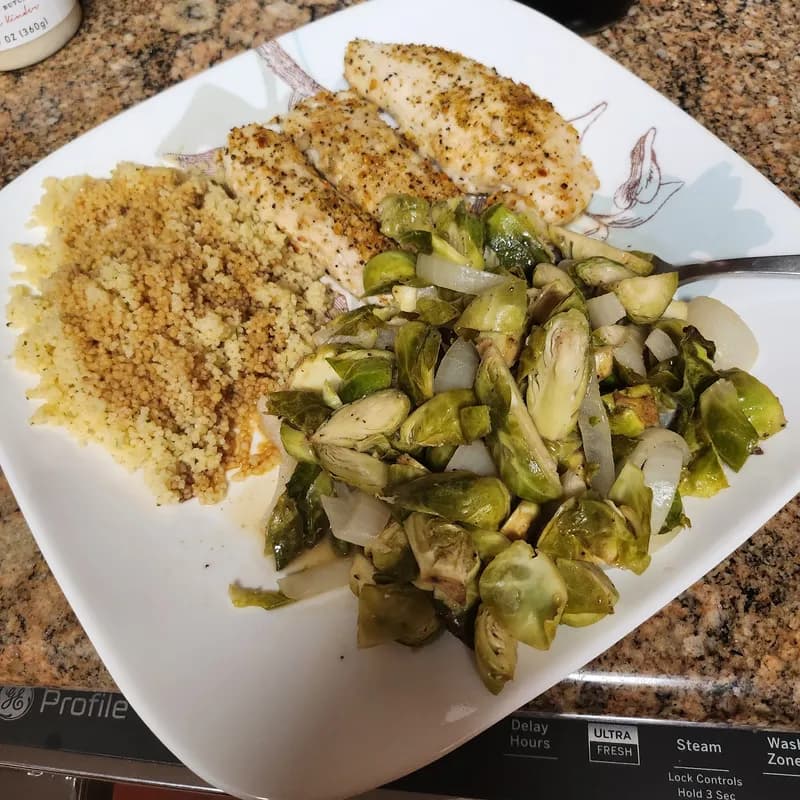 Zesty Lemon Herb Chicken Tenders with Maple Dijon Brussels Sprouts