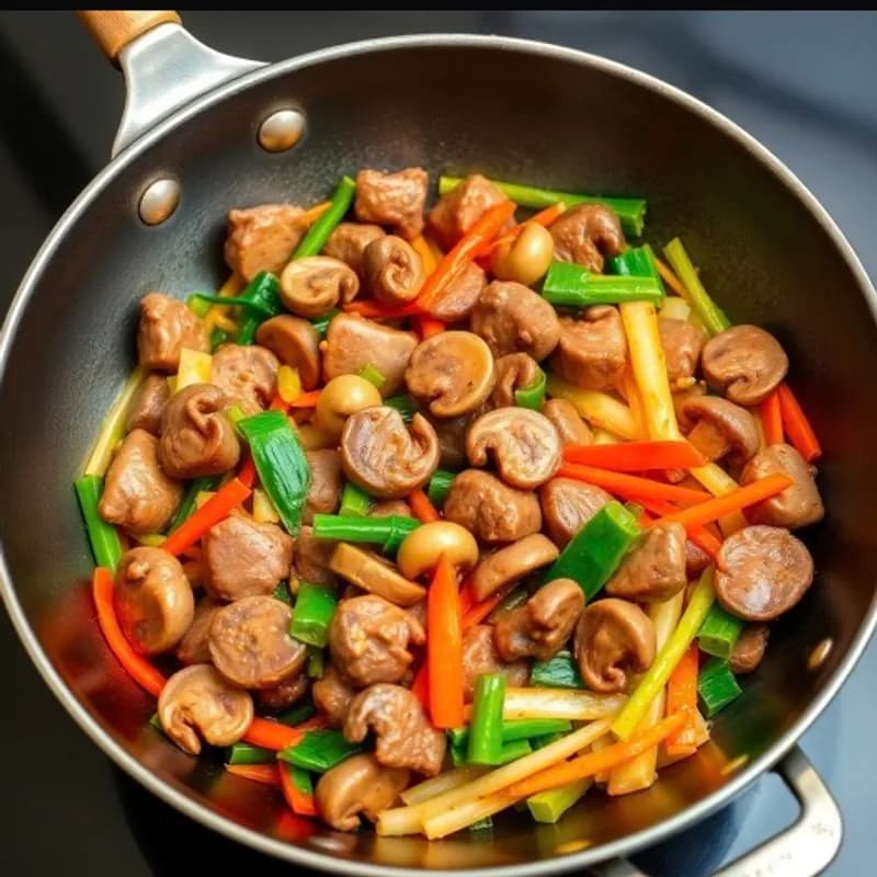 Beef and Mushroom Stir-Fry in a Long Handled Wok