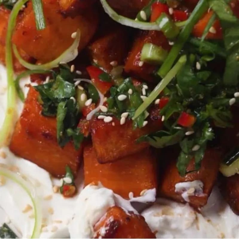 Miso-Glazed Sweet Potato with Garlic Yogurt