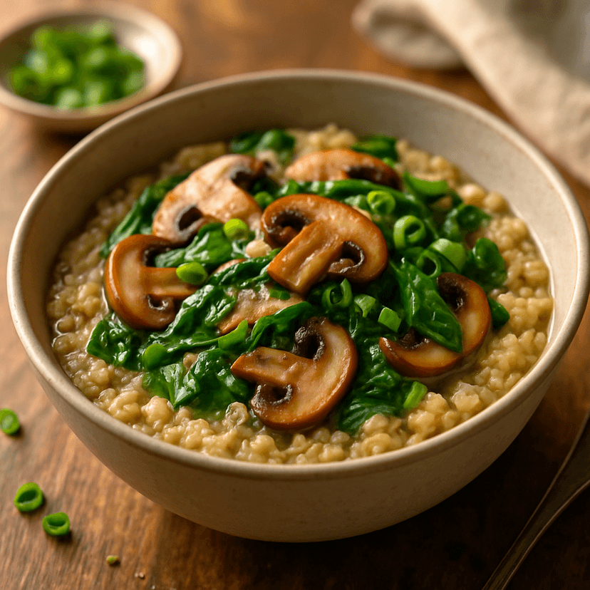 Savory Oats with Mushrooms, Spinach, and Green Onions