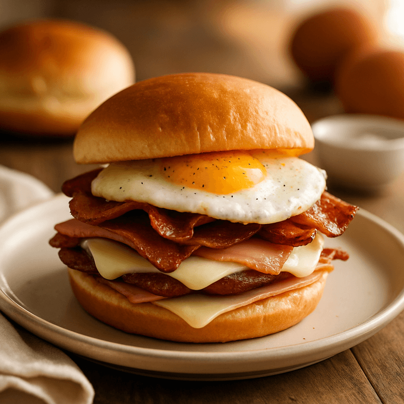 Hearty Mozzarella Bacon Breakfast Stack