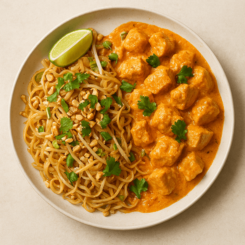Creamy Thai Red Curry Chicken with Pad Thai Noodles
