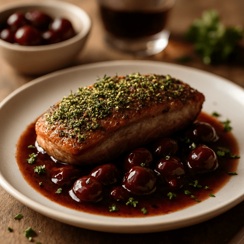 Herb-Crusted Duck Breast with Cherry-Port Sauce