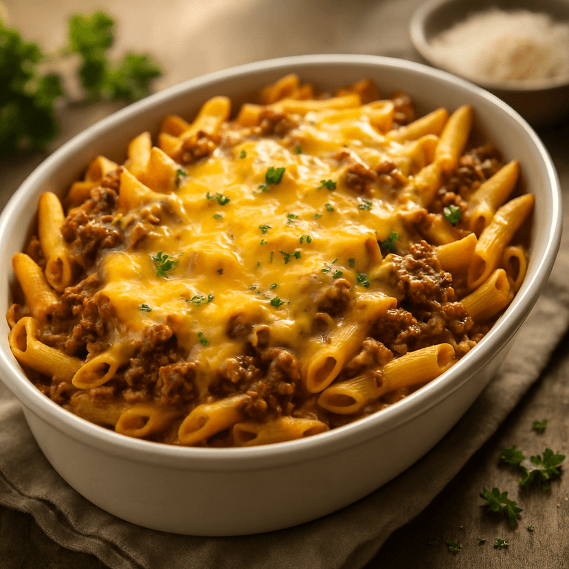 Cheesy Beef Penne Bake
