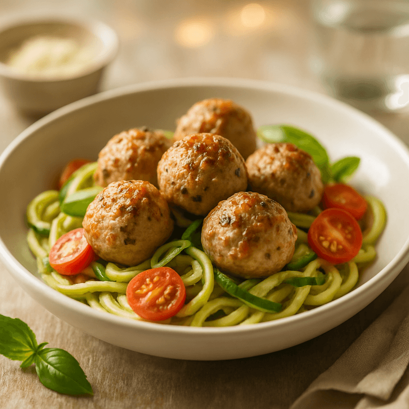 Air Fryer Turkey Meatballs with Zucchini Noodles