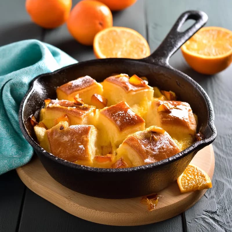 Honey Orange Bread Pudding in a Cast Iron Skillet