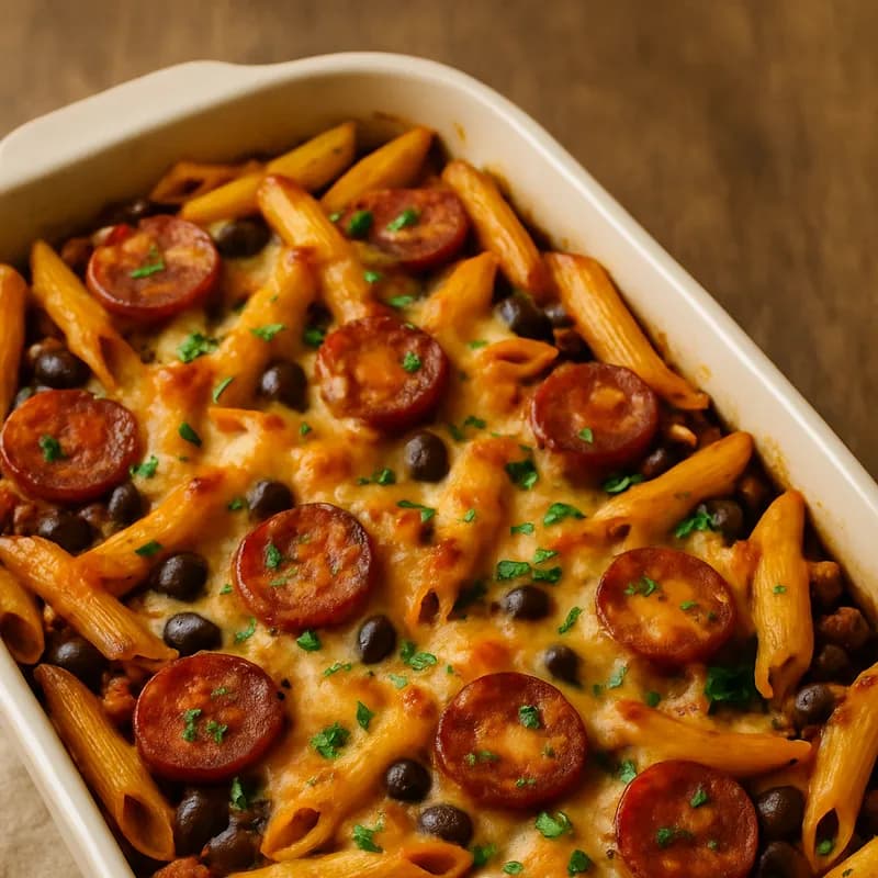 Chorizo and Black Bean Penne Bake